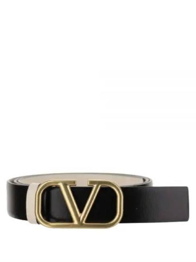 V Logo Signature Reversible Leather Belt Black - VALENTINO - BALAAN 2