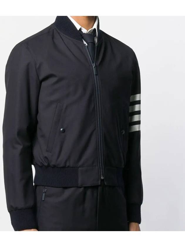 Diagonal Striped Knit Rib Blouson Bomber Jacket Navy - THOM BROWNE - BALAAN 4