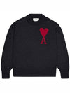 Big Heart Logo Wool Knit Top Black - AMI - BALAAN 2