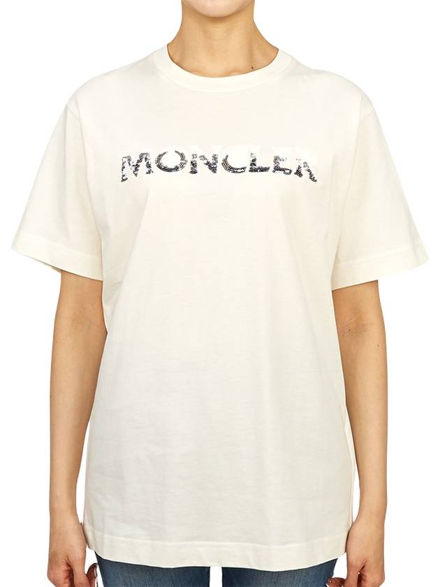 Logo Sequin Cotton Short Sleeve T-Shirt White - MONCLER - BALAAN 2