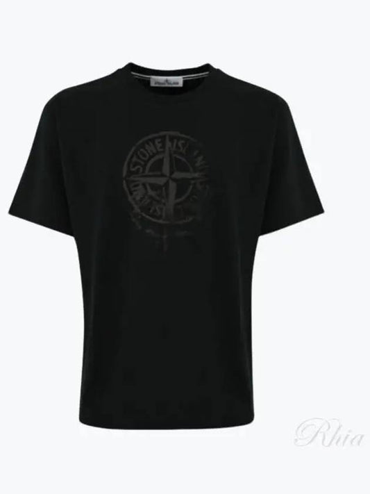 Men's Logo Print Crew Neck Short Sleeve T-Shirt Black - STONE ISLAND - BALAAN 2