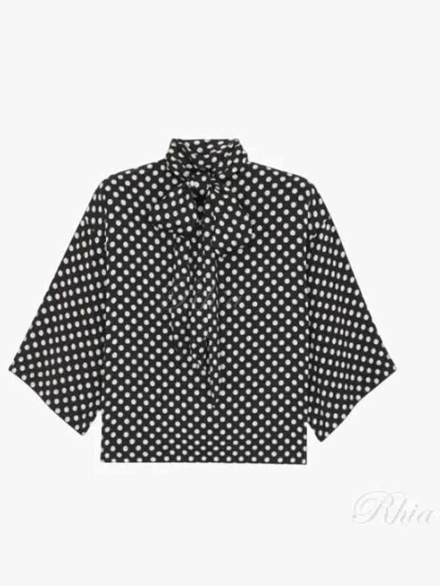 Polka Dot Bow Satin Blouse Black - SAINT LAURENT - BALAAN 2