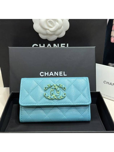 Wallet New Logo Cavier Skin Sky Blue CC - CHANEL - BALAAN 1