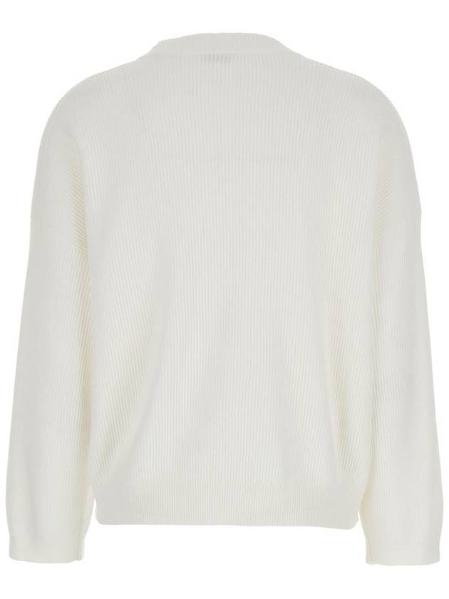 White Sweater With V Neck And Monile Detail On The Front In Cotton Woman - BRUNELLO CUCINELLI - BALAAN 2