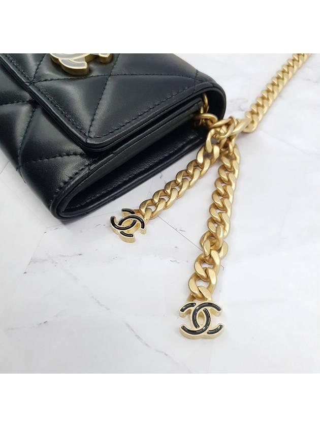 Black CC logo flap chain card wallet black gold plated - CHANEL - BALAAN 3