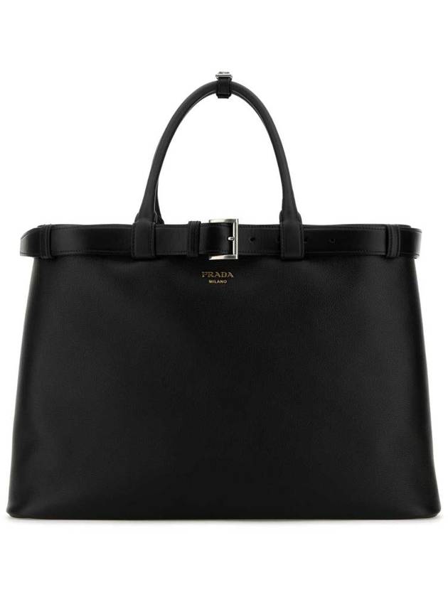 Buckle Belted Leather Tote Bag Black - PRADA - BALAAN 2