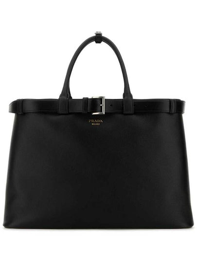 Buckle Belted Leather Tote Bag Black - PRADA - BALAAN 2