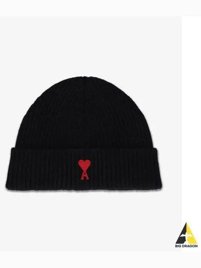 Heart Logo Wool Beanie Black - AMI - BALAAN 2