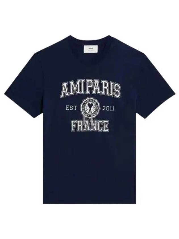 Varsity Logo Short Sleeve T-Shirt Navy - AMI - BALAAN 2