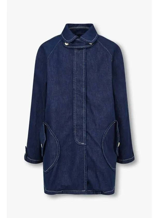 Women s Stitched Raglan Denim Coat Indigo - EMPORIO ARMANI - BALAAN 1