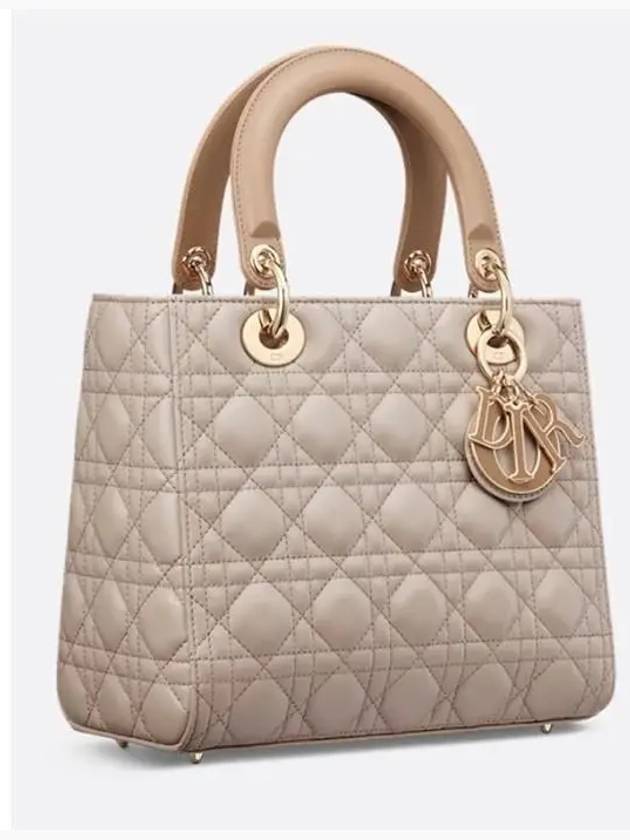 Lady Cannage Medium Lambskin Tote Bag Beige - DIOR - BALAAN 4