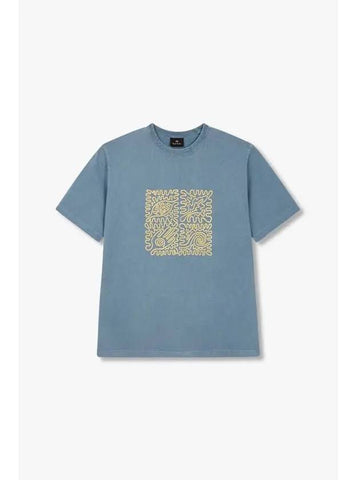 PS Wave Print Cotton T Shirt Blue - PAUL SMITH - BALAAN 1