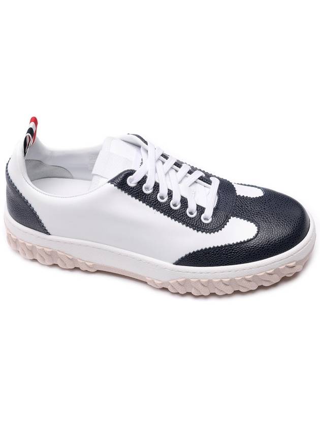 Calf Suede Cable Knit Low Top Sneakers White Navy - THOM BROWNE - BALAAN 4