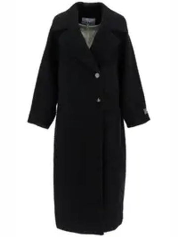 Long Buclar Logo Patch Double Coat Black - GANNI - BALAAN 1