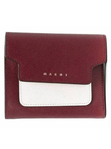 Saffiano Two-Tone Half Wallet Red - MARNI - BALAAN 1