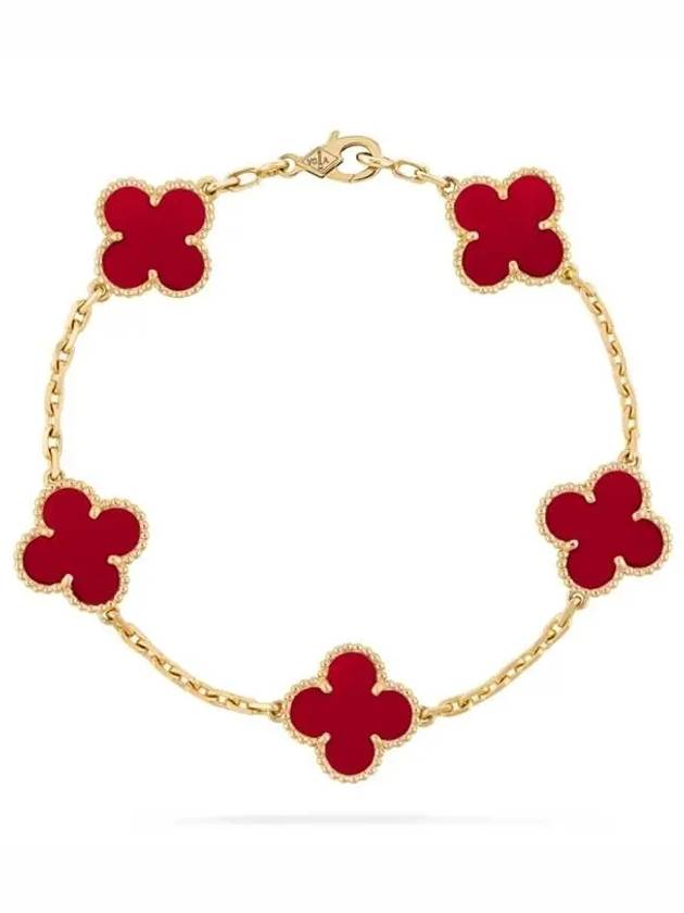 Vintage Alhambra 5 Motifs Bracelet Gold Red - VANCLEEFARPELS - BALAAN 2