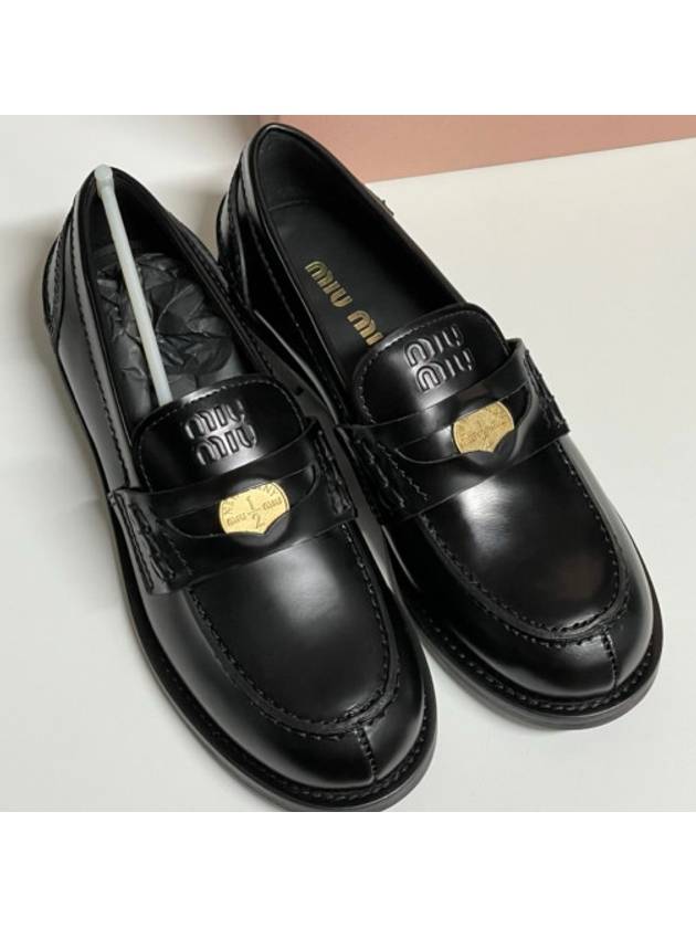 Brushed Leather Penny Loafers Black - MIU MIU - BALAAN 3