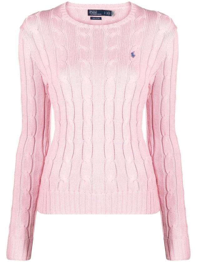 Embroidered Logo Pony Cable Knit Top Pink - POLO RALPH LAUREN - BALAAN 2