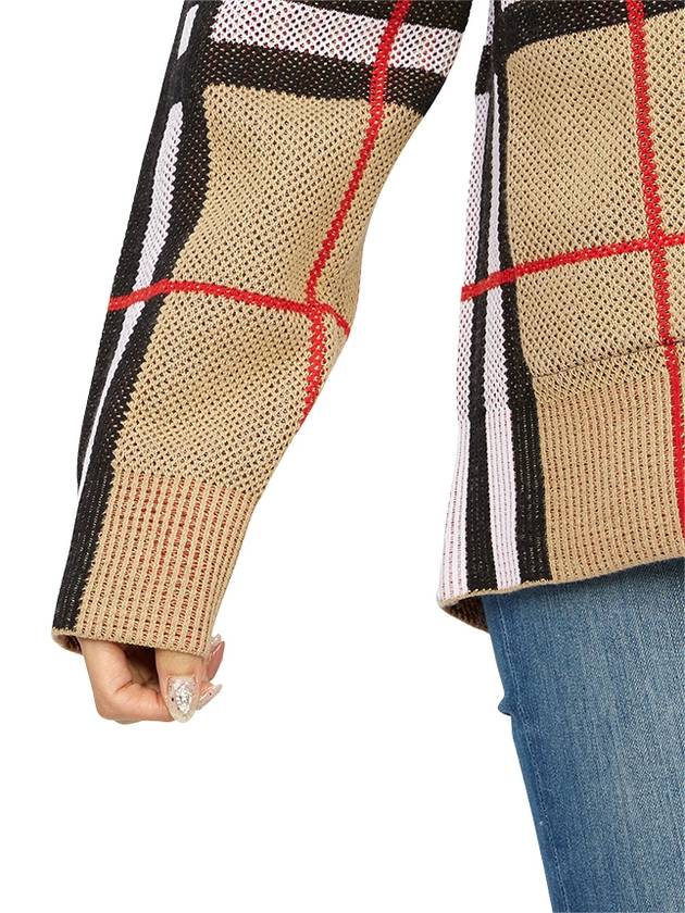 V-Neck Checked Technical Cotton Cardigan Archive Beige - BURBERRY - BALAAN 10