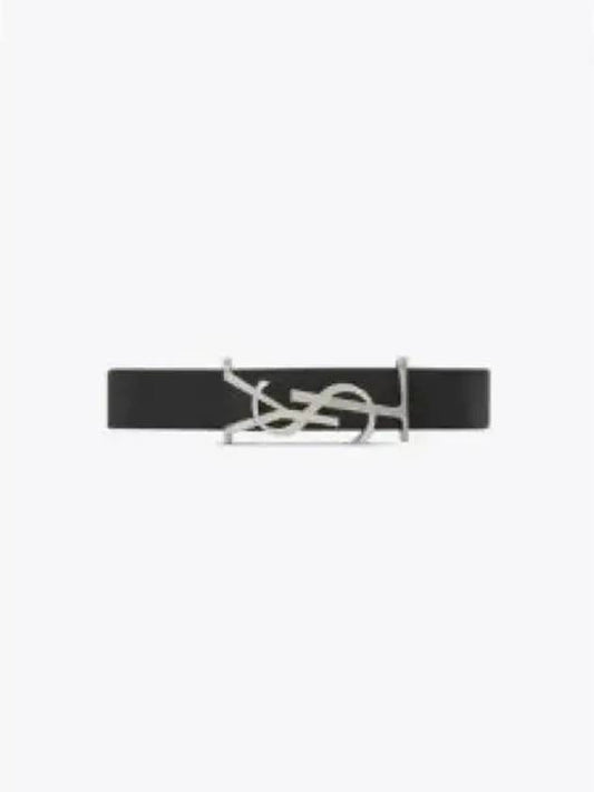 Monogram Opyum Leather Bracelet Black Silver - SAINT LAURENT - BALAAN 2