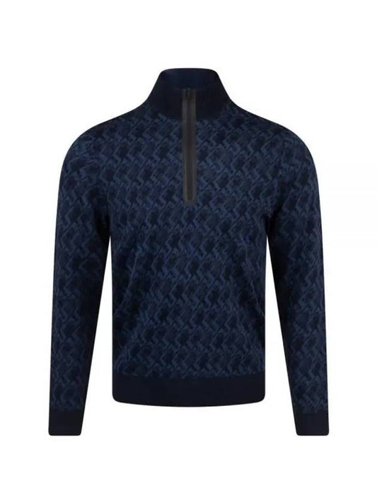 Nate JL Micro Bridge Jacquard Knit Top Navy Melange - J.LINDEBERG - BALAAN 1