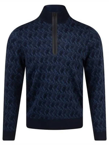 Nate JL Micro Bridge Jacquard Knit Top Navy Melange - J.LINDEBERG - BALAAN 1