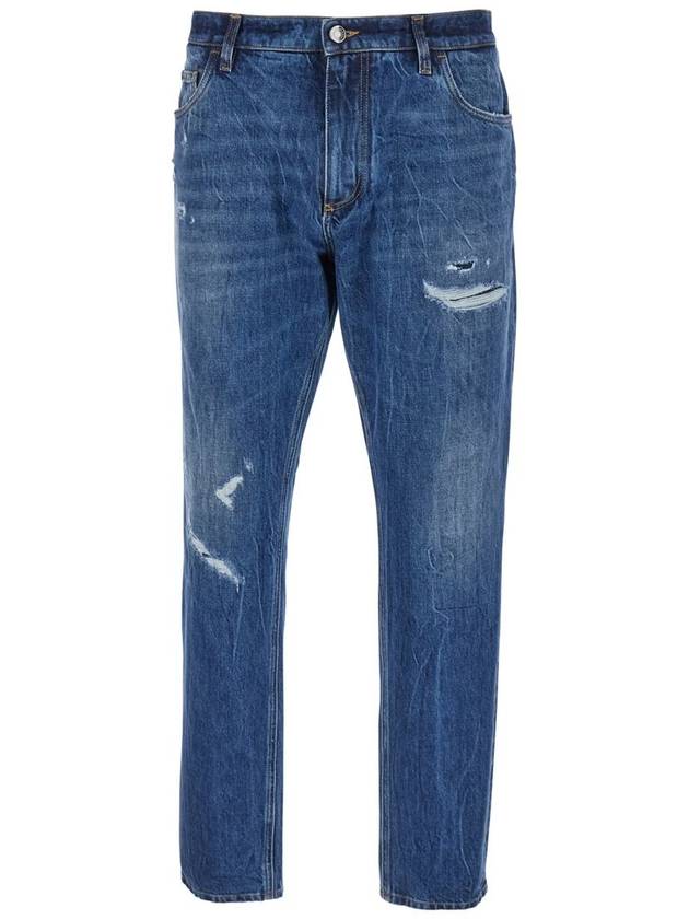 Blue Jeans With Rear Logo Detail In Denim Man - DOLCE&GABBANA - BALAAN 1