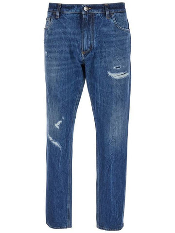 Blue Jeans With Rear Logo Detail In Denim Man - DOLCE&GABBANA - BALAAN 1