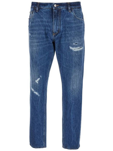 Blue Jeans With Rear Logo Detail In Denim Man - DOLCE&GABBANA - BALAAN 1