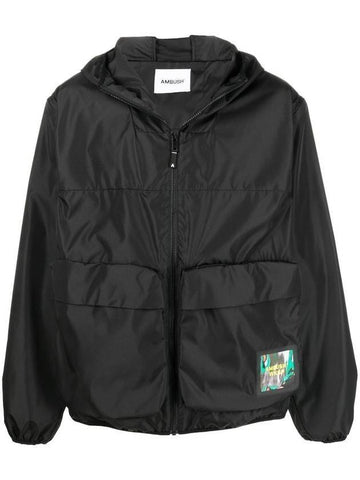 Men's Logo Patch Nylon Hooded Jacket Black - AMBUSH - BALAAN 1