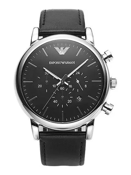 Chronograph Leather Watch Black - EMPORIO ARMANI - BALAAN.