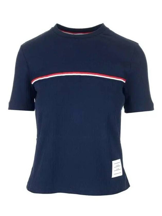 Women's High Twist Rip Stripe Short Sleeve T-Shirt Navy - THOM BROWNE - BALAAN 2