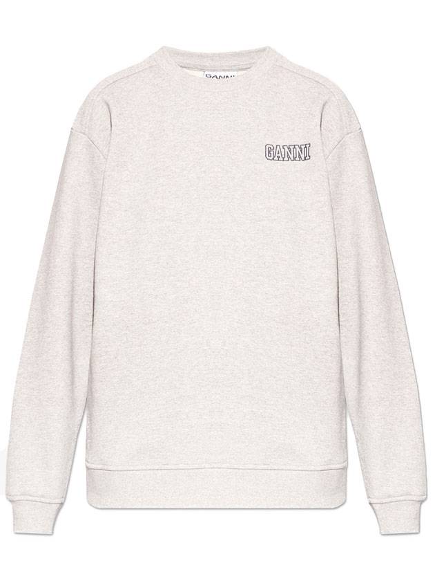 Embroidered Logo Cotton Sweatshirt Grey - GANNI - BALAAN 1