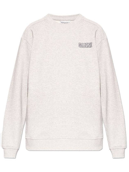 Embroidered Logo Cotton Sweatshirt Grey - GANNI - BALAAN 1