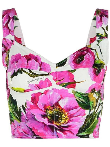 Dolce & Gabbana 'Peonies' Pink Cotton Blend Top - DOLCE&GABBANA - BALAAN 1