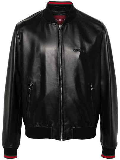 Web Leather Bomber Jacket Black - GUCCI - BALAAN 2