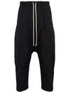 Drawstring Crop Cotton Baggy Pants Black - RICK OWENS - BALAAN 2