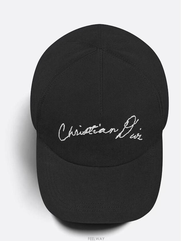 Handwriting Christian Dior Signature Cap Black Cotton Canvas - DIOR - BALAAN 3