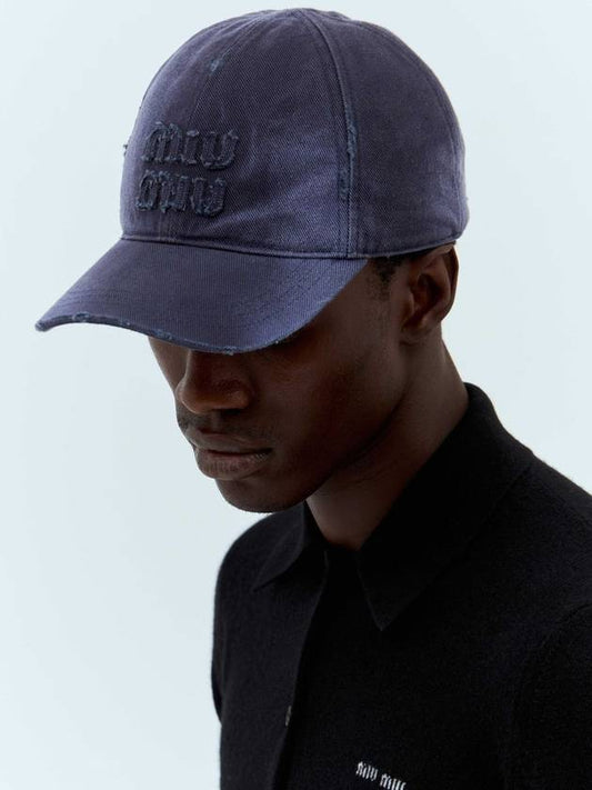 Logo Detail Denim Base Cotton Ball Cap Navy - MIU MIU - BALAAN 1