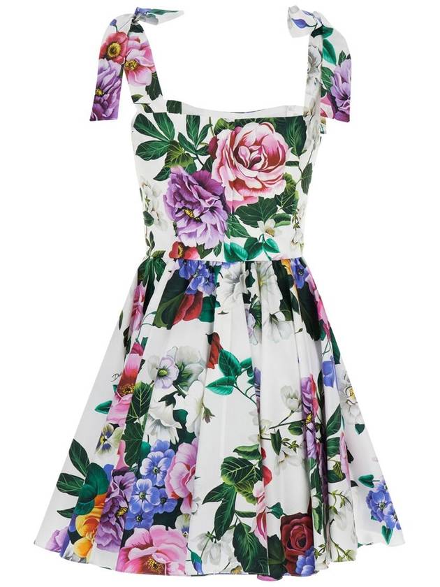 Multicolor Sleelevelss Mini Dress With Square Neckline And All-Over Floral Motif In Cotton Woman - DOLCE&GABBANA - BALAAN 2