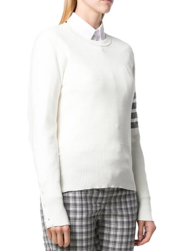 Milano Stitch Crewneck 4-Bar Cotton Crepe Knit Top White - THOM BROWNE - BALAAN 3