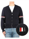 Milano Stitch Sprite Armband Cotton V-neck Cardigan Navy - THOM BROWNE - BALAAN 2