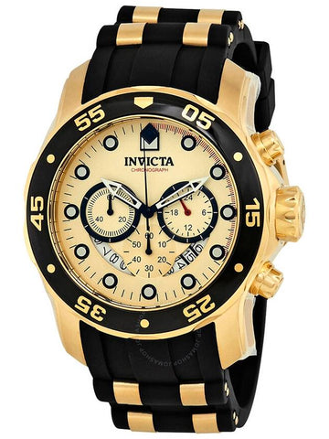 Invicta Pro Diver Chronograph Gold Dial Black Polyurethane Men's Watch 17566 - INVICTA - BALAAN 1