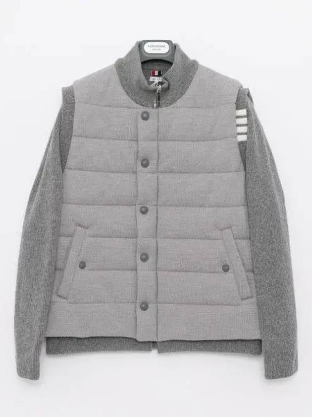 Men's Reversible Padded 4 Bar Funnel Neck Merino Jersey Padding Jacket Grey - THOM BROWNE - BALAAN 2