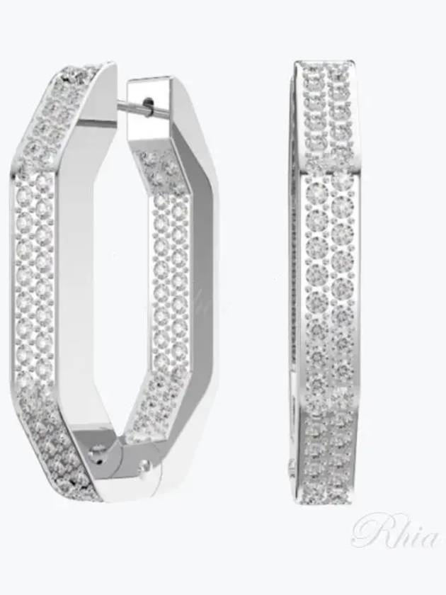 Dextera Octagon Medium Hoop Earrings Silver - SWAROVSKI - BALAAN 2