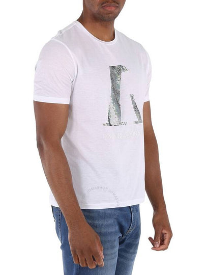 Emporio Armani Sequinned Logo Cotton T-Shirt In White, Size Medium - EMPORIO ARMANI - BALAAN 2