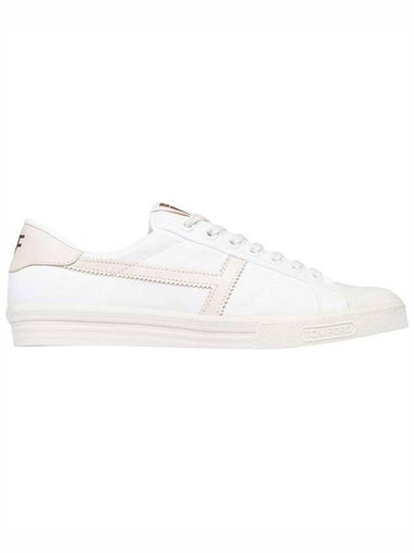 T Logo Leather Low Top Sneakers White - TOM FORD - BALAAN 1