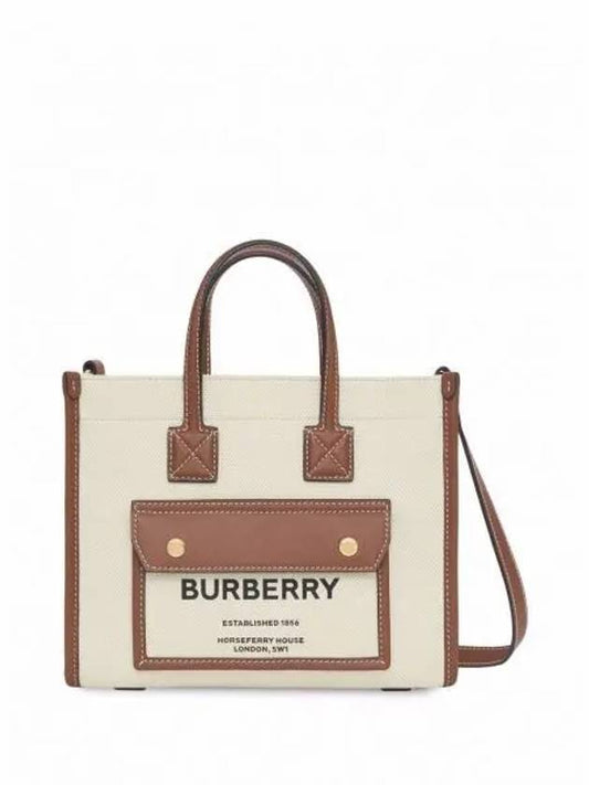 Mini Two-Tone Canvas and Leather Freya Tote Bag Natural Tan - BURBERRY - BALAAN 2