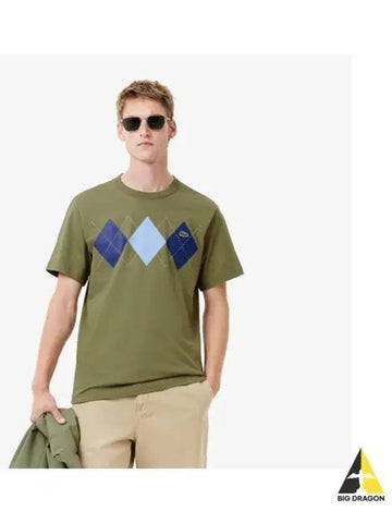 Men s Classic Fit Argyle Short Sleeve T Shirt Khaki - LACOSTE - BALAAN 1