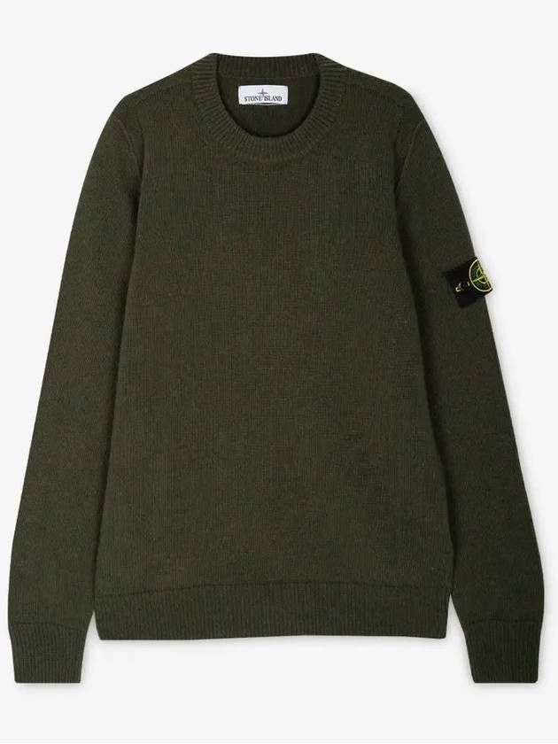 Logo Patch Crew Neck Wool Knit Top Khaiki - STONE ISLAND - BALAAN 3